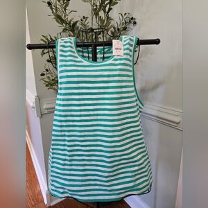J Crew Green and White Striped Tank Top